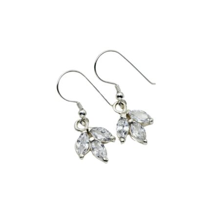 Arete de Plata Flor Hojas Brillante