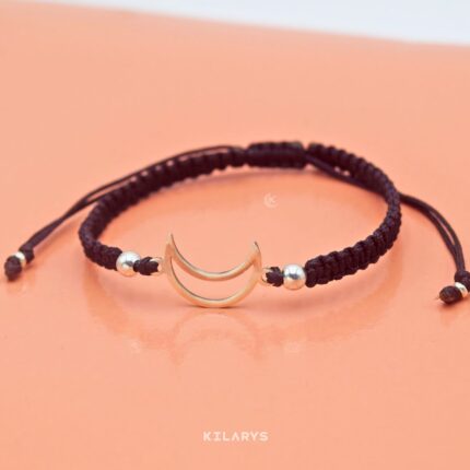 Pulsera de Plata Luna Tejido Negro-PNP0017A