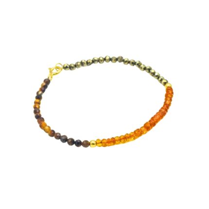 Pulsera de Oro 18k Fortuna con Citrino, Pirita y Ojo de Tigre-PMO0022